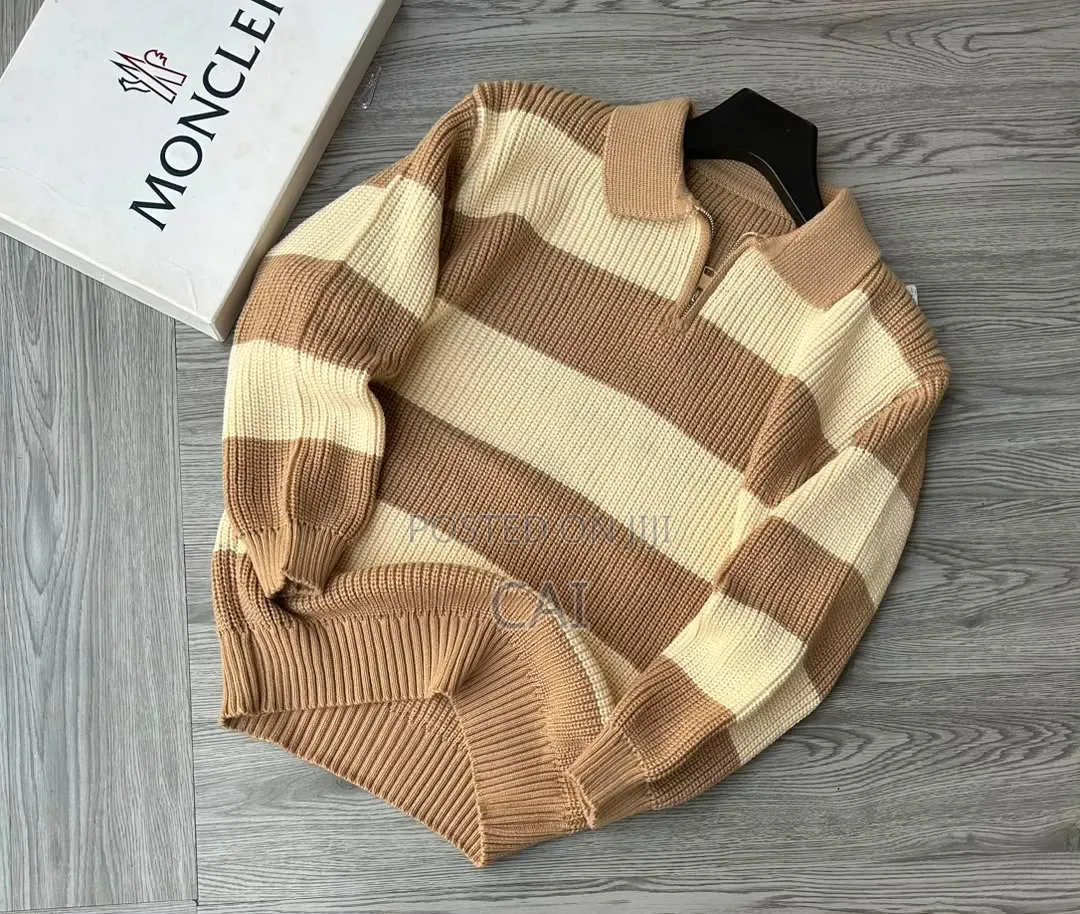 Striped Moncler Quarter Zip-Neck Knit Sweaters