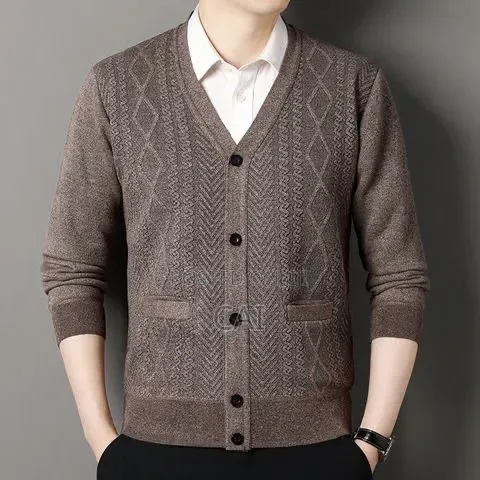 Check-Patterned v-Neck Cardigan Sweater