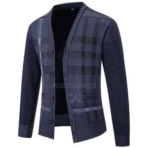 Check-Patterned v-Neck Cardigan Sweater