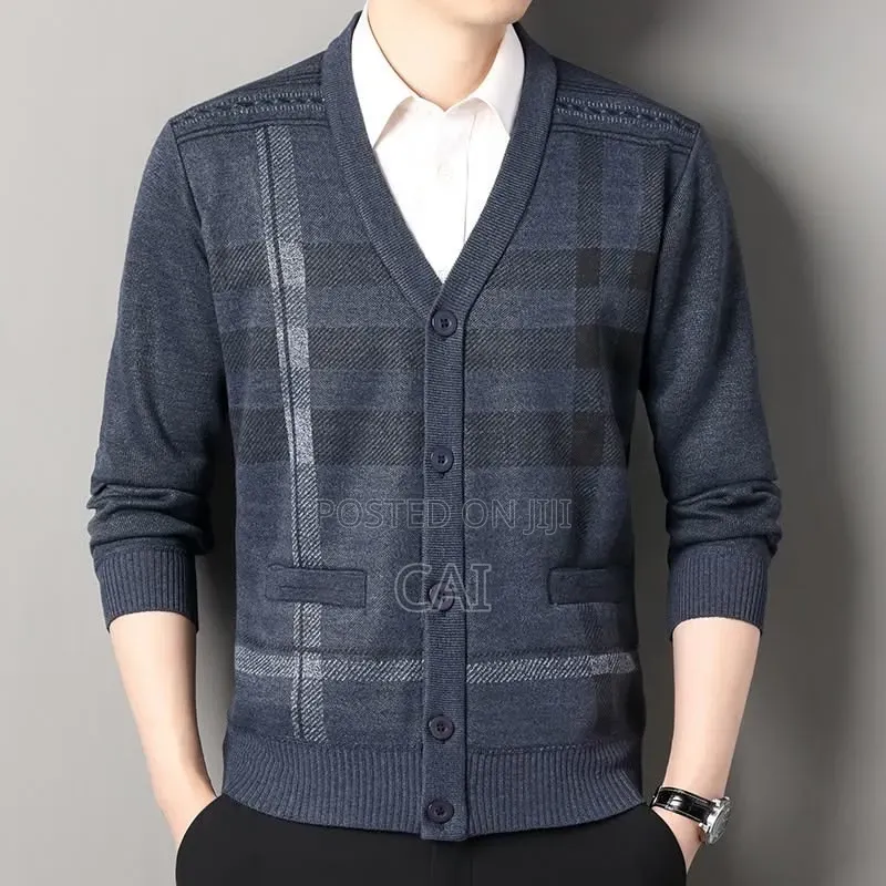 Check-Patterned v-Neck Cardigan Sweater