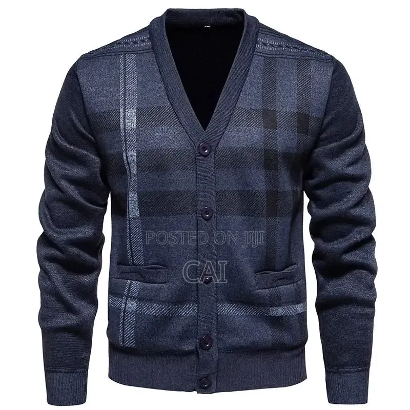Check-Patterned v-Neck Cardigan Sweater