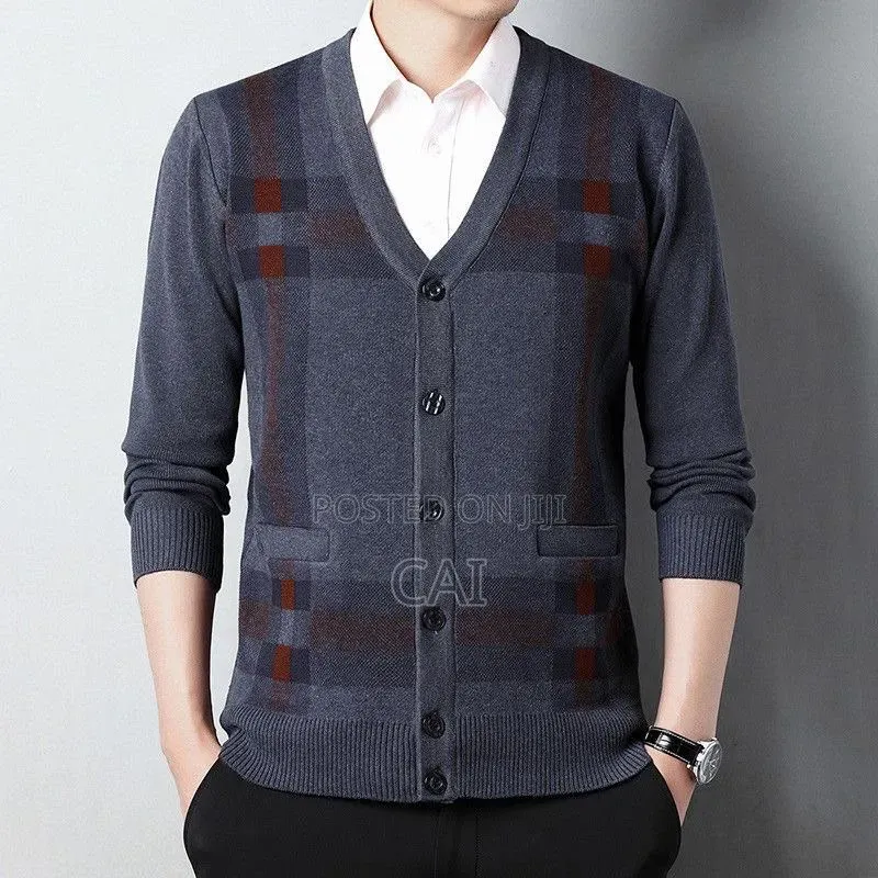 Check-Patterned v-Neck Cardigan Sweater