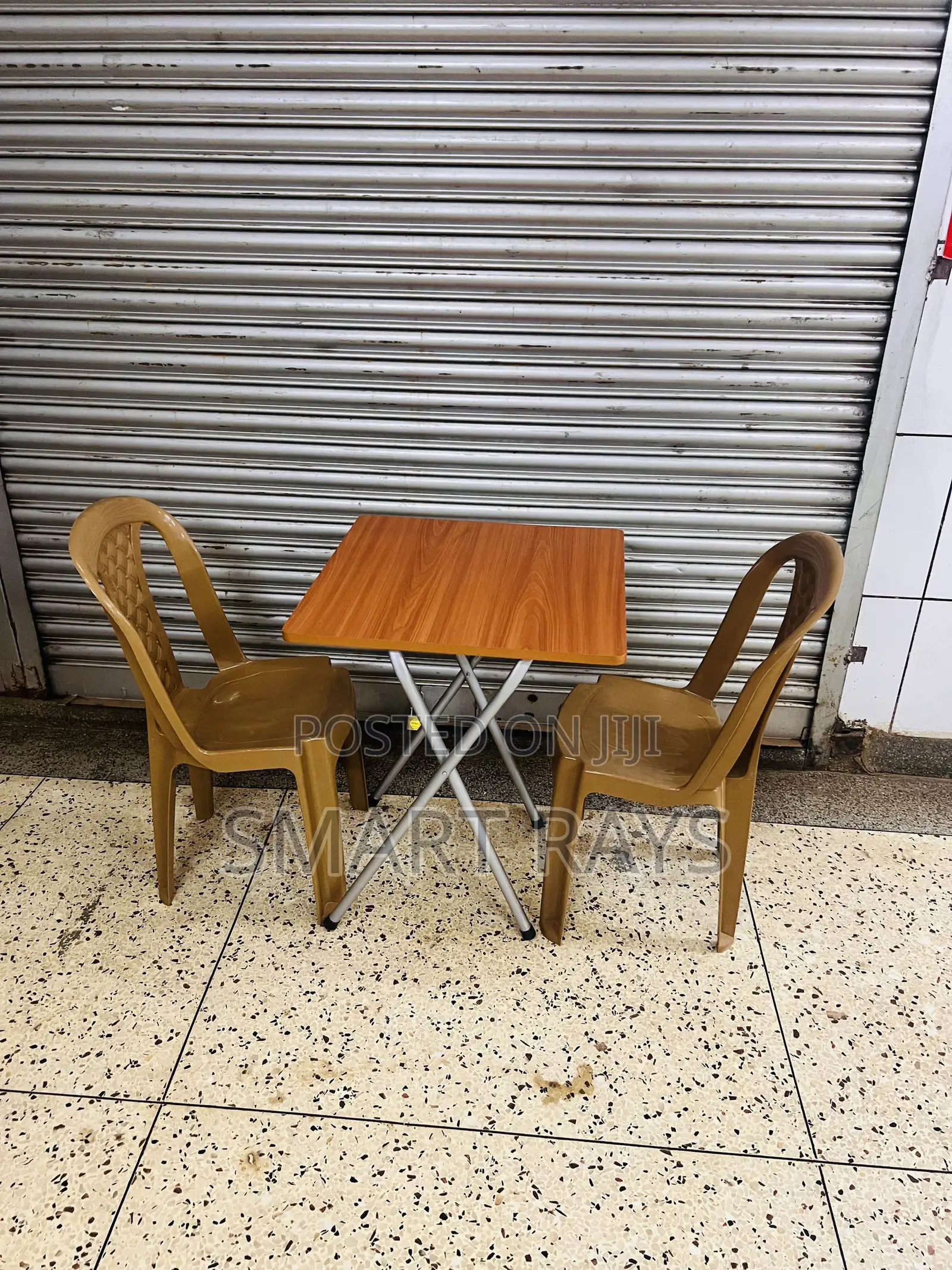 Combo Folding Wooden Table With Two Armless Plastic Chairs