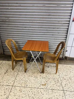Combo Folding Wooden Table With Two Armless Plastic Chairs