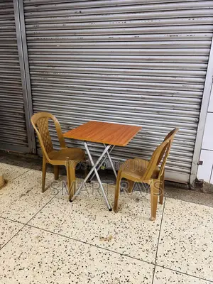 Combo Folding Wooden Table With Two Armless Plastic Chairs