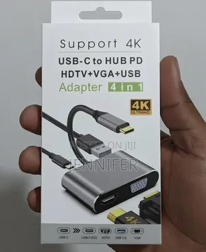 4-in-1 USB-C to HDMI (HDTV), VGA, USB 3.0, and PD (Power Delivery)