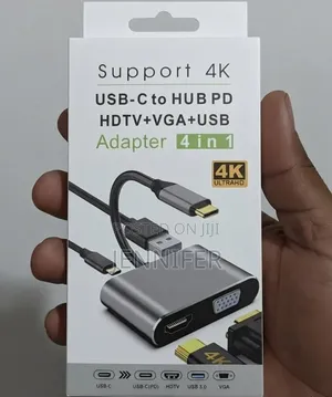 4-in-1 USB-C to HDMI (HDTV), VGA, USB 3.0, and PD (Power Delivery)
