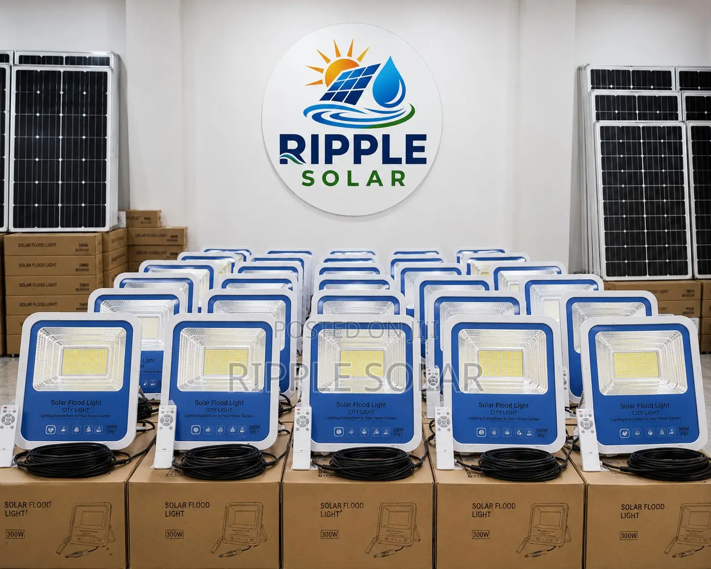 300w Solar Flood Light With 2 Panels Outdoor Security Light