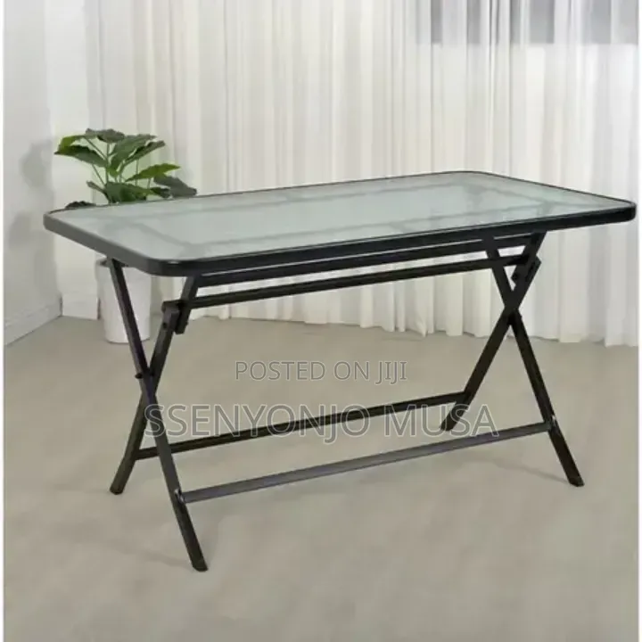 Modern Rectangular Outdoor Glass Dining Table 130 × 75 Cm – Black