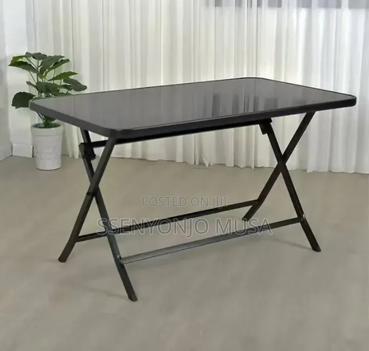 Modern Rectangular Outdoor Glass Dining Table 130 × 75 Cm – Black