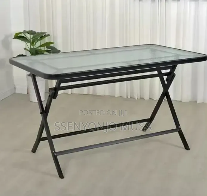 Modern Rectangular Outdoor Glass Dining Table 130 × 75 Cm – Black
