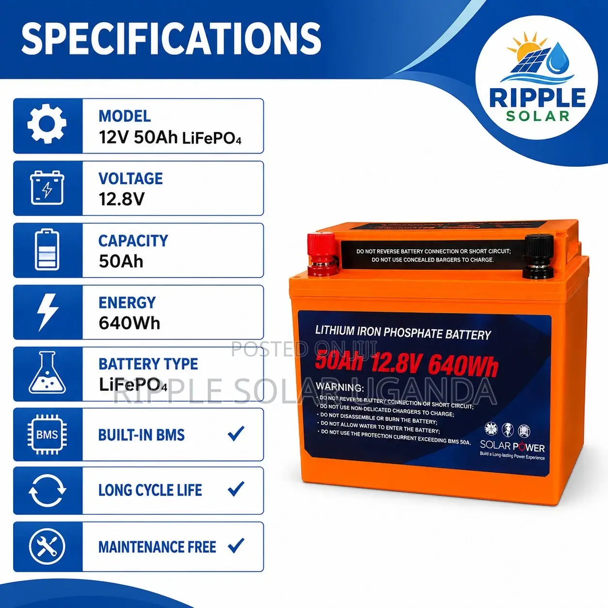 50Ah Lithium Iron Phosphate Battery for Solar Power 12V