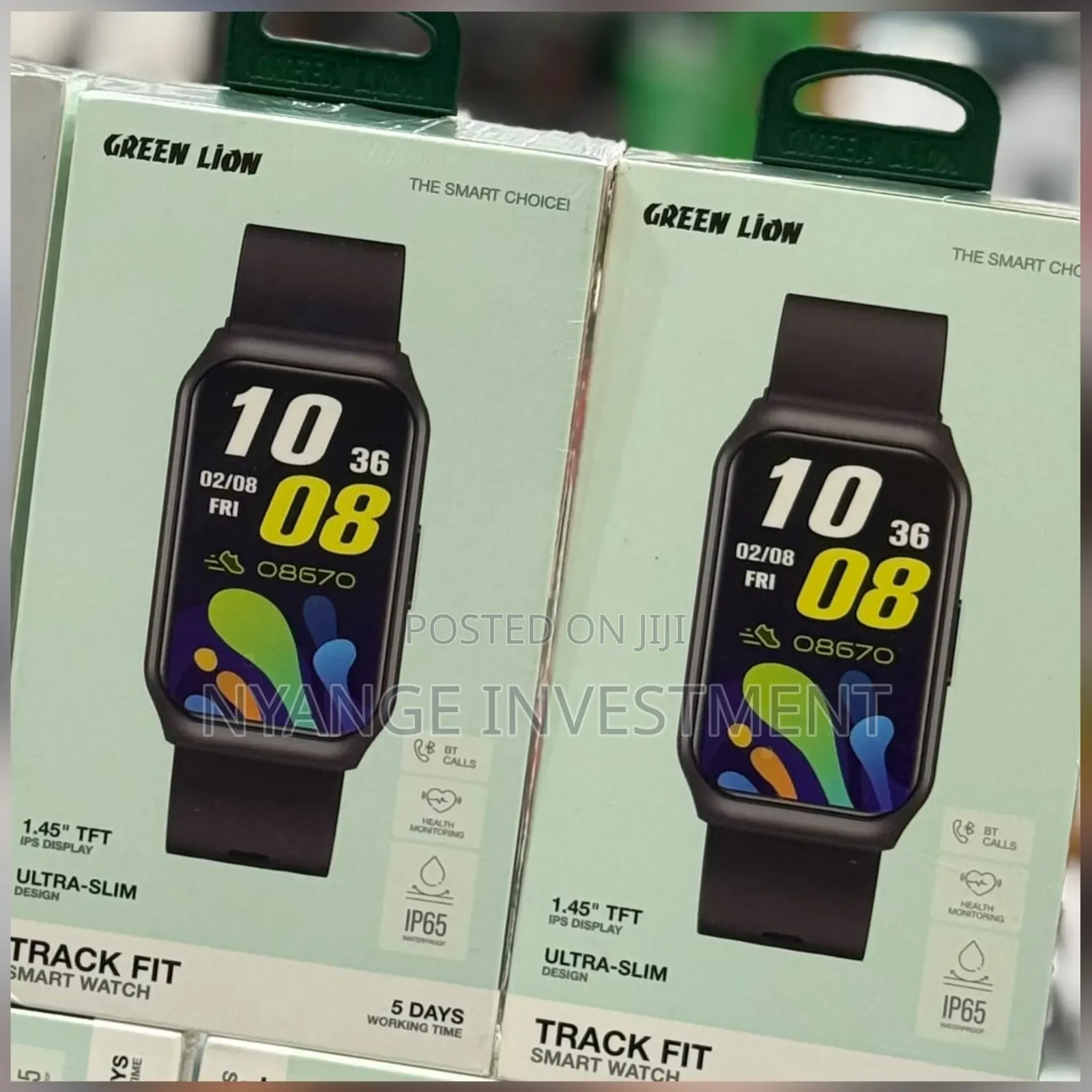 Green Lion Track Fit Smart Watch With a Slim Black Design.
