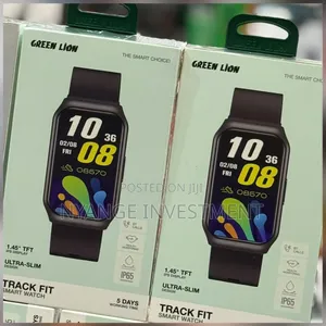 Green Lion Track Fit Smart Watch With a Slim Black Design.