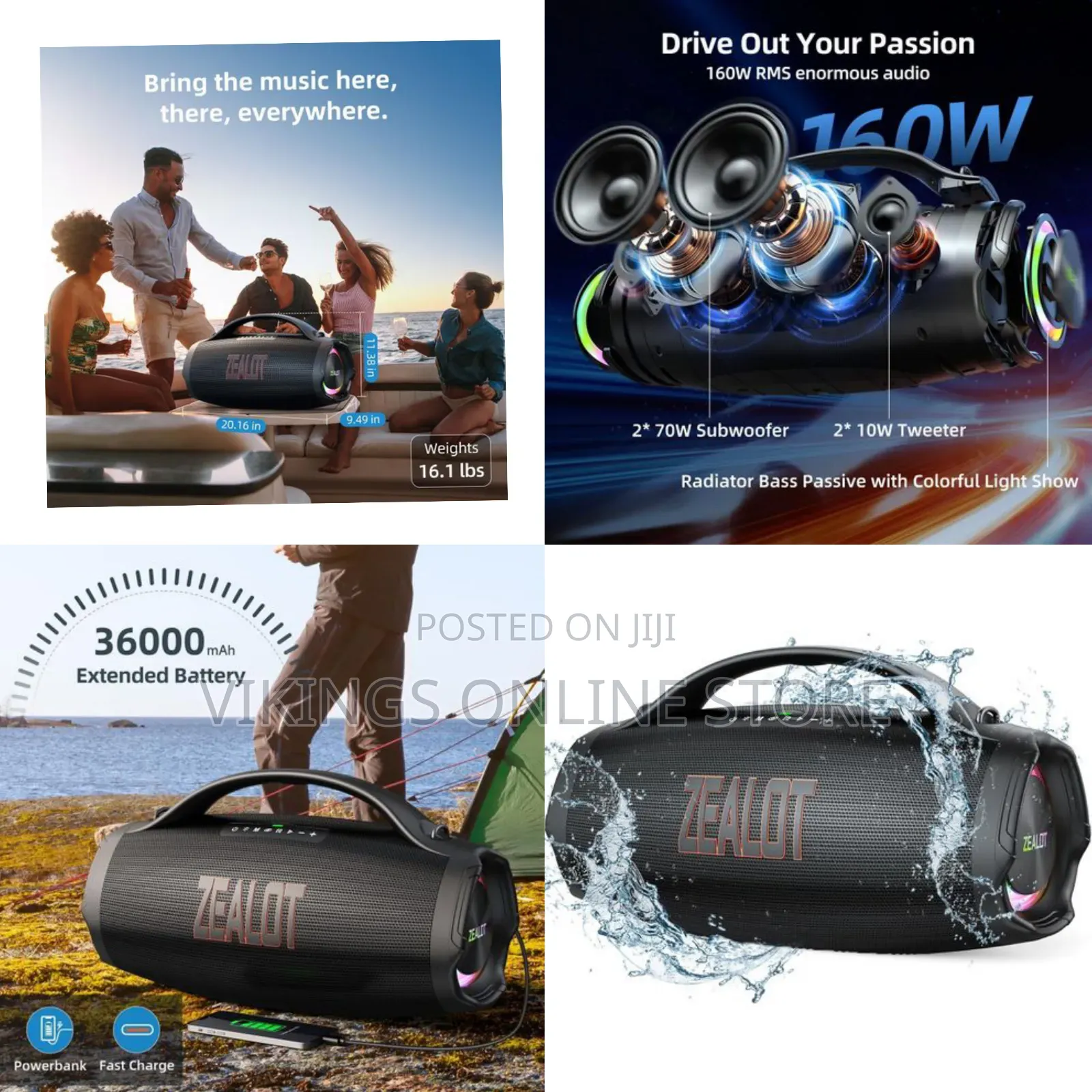 Zealot S98 Bass Portable Bluetooth Speaker, 160W RMS Speaker