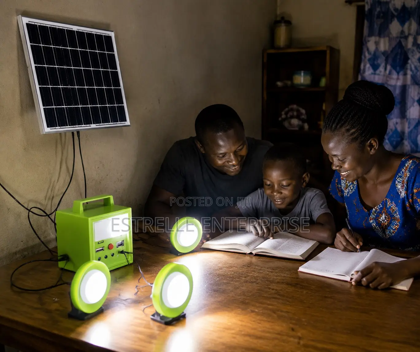 40W Portable Solar Lighting Kit With 3 Bulbs, Phone Charging