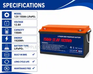 150Ah LiFePO4 Lithium Battery 1920Wh Solar Backup Battery 12V