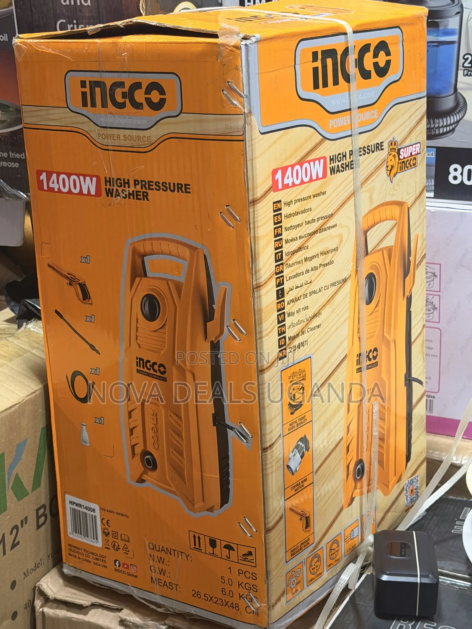 INGCO High Pressure Washer, 1400W, 130 Bar, Yellow, Electric