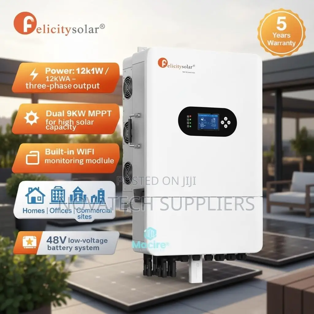 12kVA Felicity Hybrid Solar Inverter 3 Phase LCD WiFi Ready 48V