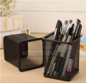 Metal Pen Pot Square Mesh Pencil Holder Container