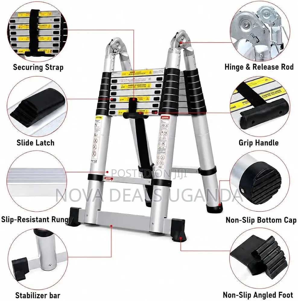 Telescoping Aluminum Ladder 3.8M, 6+6 Step Folding Extension Ladder