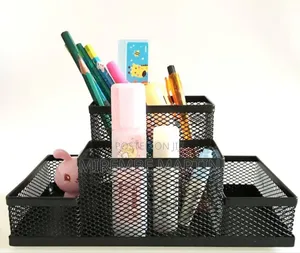 Black Mesh Pen Holder, Mesh Desk Organizer 4 Compartments