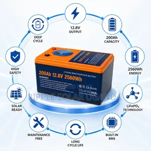 200Ah LiFePO4 Lithium Battery 2560Wh Solar Backup Battery 12V