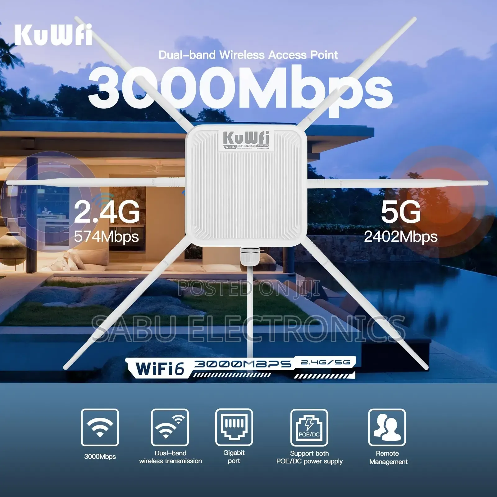 KuWFi WiFi 6 AX3000 Dual-Band Outdoor Access Point –3000Mbps Gb Port