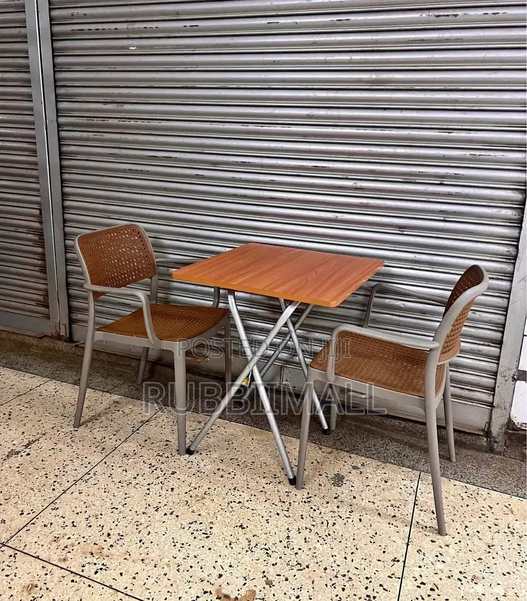 1 Folding Square Wooden Table + 2 VIP Plastic Chairs