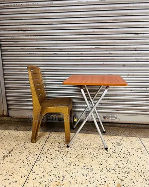 1 Folding Wooden Table + 1 Plastic Rattan Chair