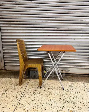 1 Folding Wooden Table + 1 Plastic Rattan Chair
