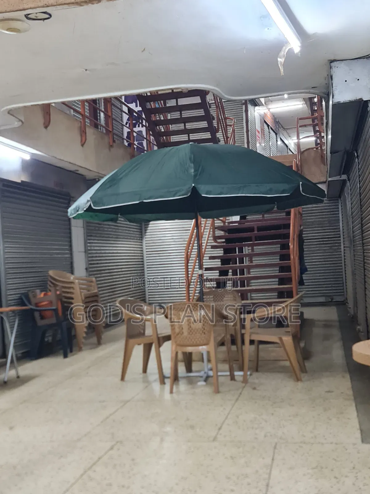 Outdoor Green Garden Umbrella With 4 Chairs Set Comb