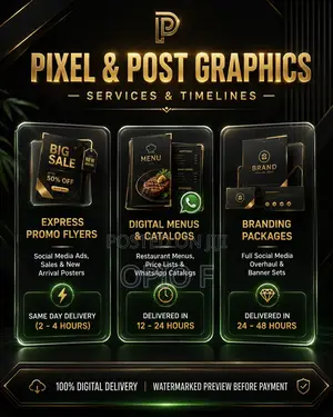 Graphic Design - Social Media Flyers, Price Lists Menus