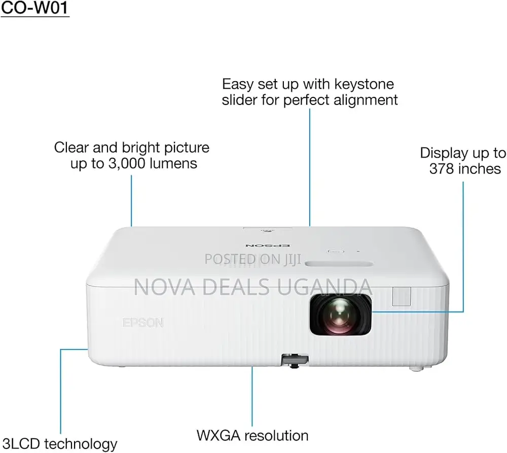 Epson CO-W01 Projector, 3LCD Technology, 3,000 Lumen, 378inch Screen