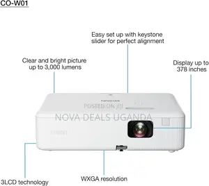 Epson CO-W01 Projector, 3LCD Technology, 3,000 Lumen, 378inch Screen