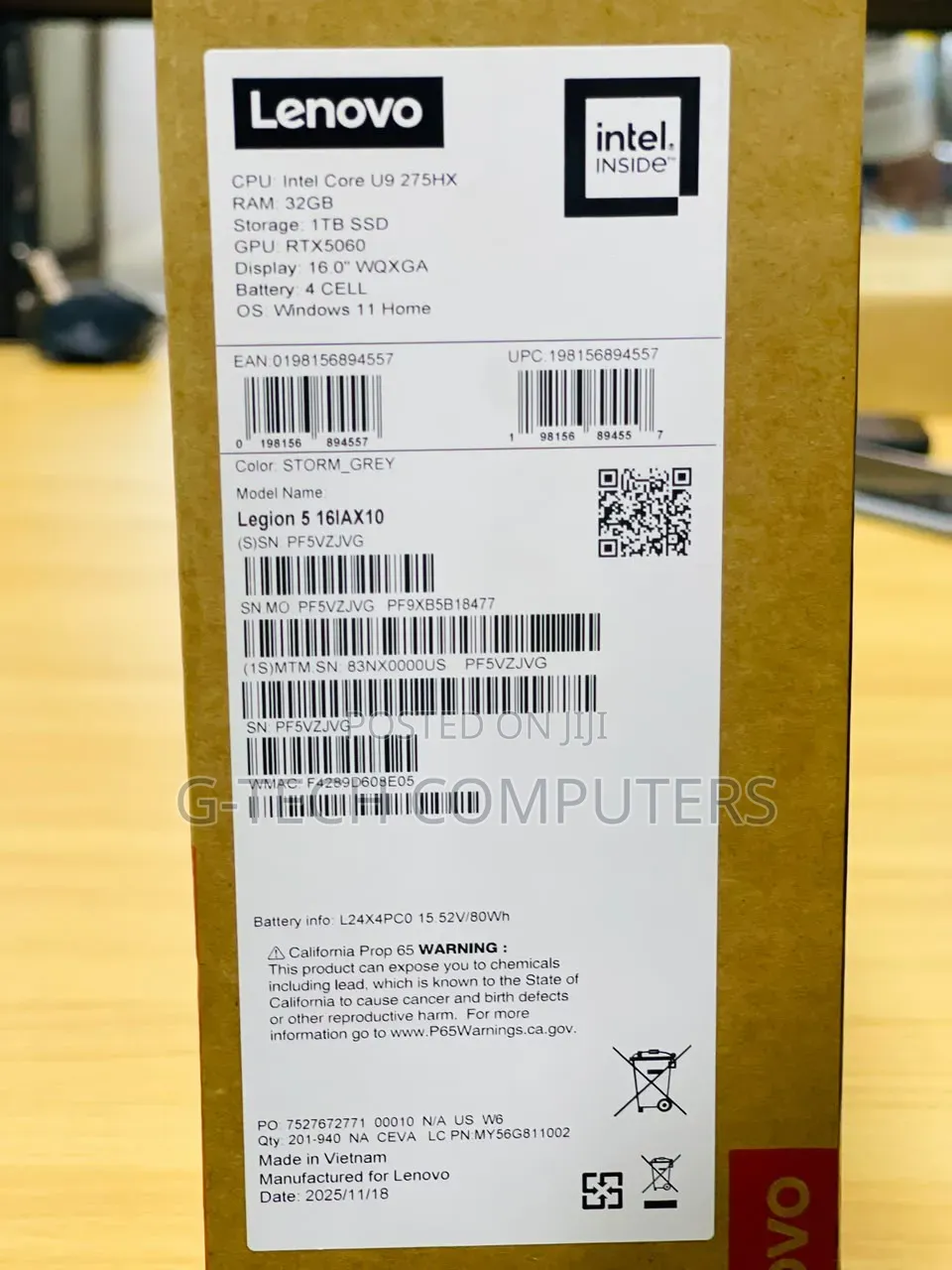 New Laptop Lenovo Legion 5i 32GB Intel Core Ultra 9 SSD 1T