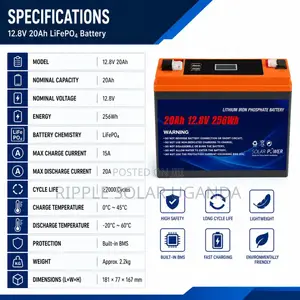 12V 20Ah LiFePO4 Lithium Battery 256Wh Solar Backup Battery