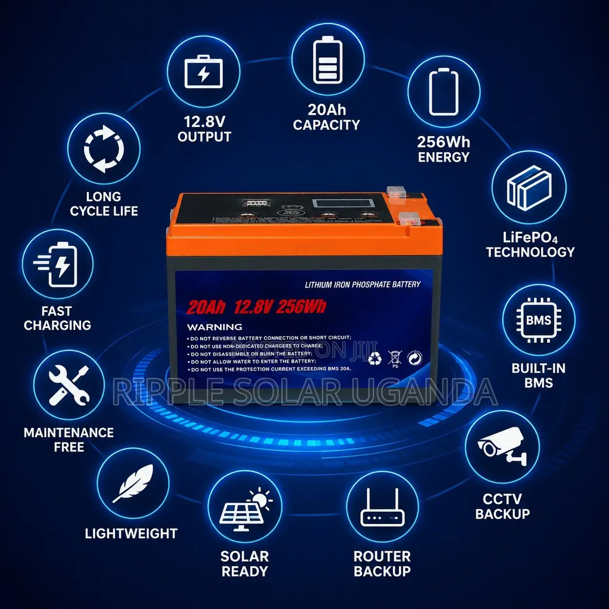 12V 20Ah LiFePO4 Lithium Battery 256Wh Solar Backup Battery