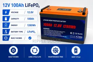 100Ah LiFePO4 Lithium Battery 1280Wh Solar Backup Battery 12V