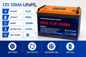 100Ah LiFePO4 Lithium Battery 1280Wh Solar Backup Battery 12V