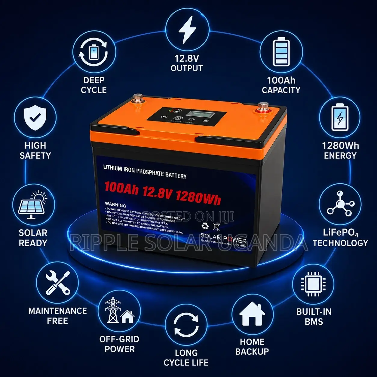 100Ah LiFePO4 Lithium Battery 1280Wh Solar Backup Battery 12V