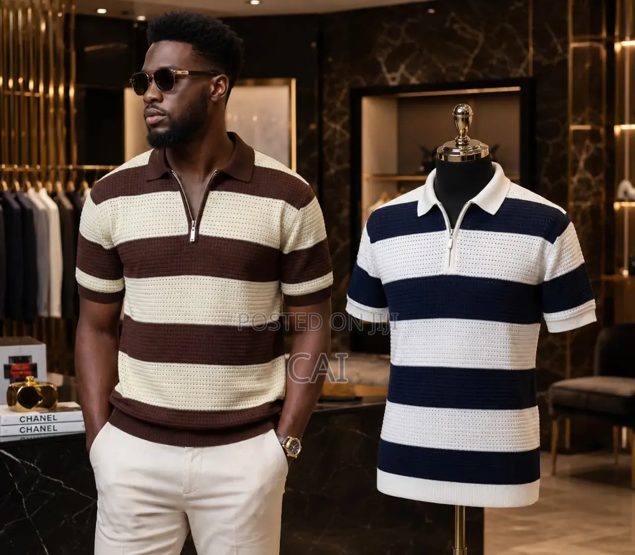 Zebras Branded Striped Knit Polo Shirts