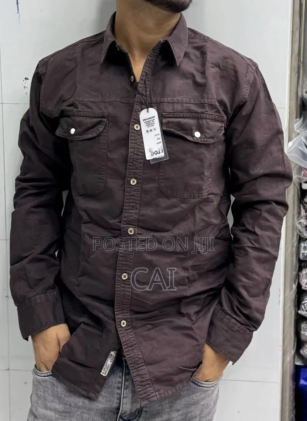 Versatile Long-Sleeve Denim Shirt. Double Pockets