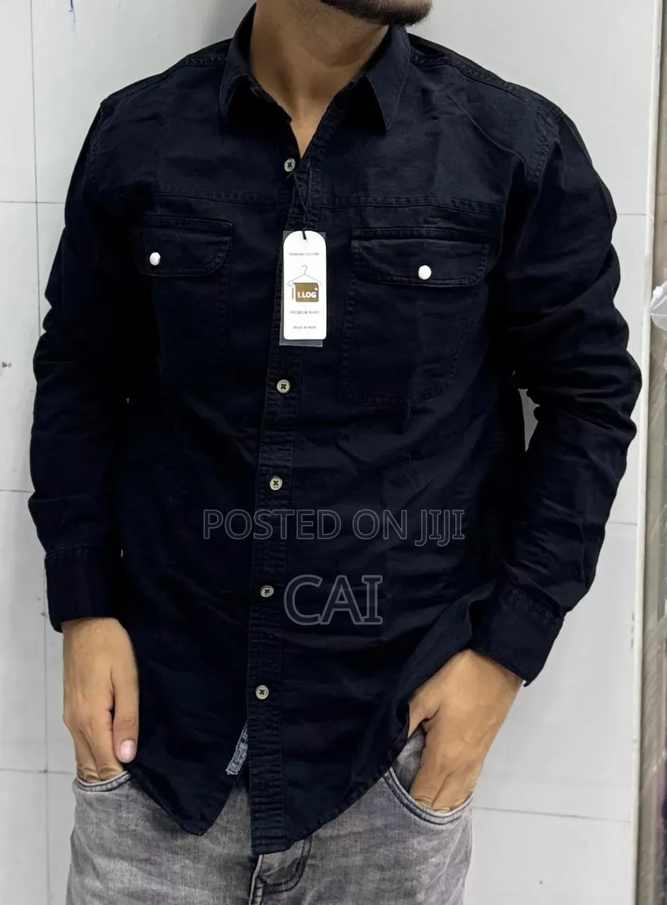 Versatile Long-Sleeve Denim Shirt. Double Pockets