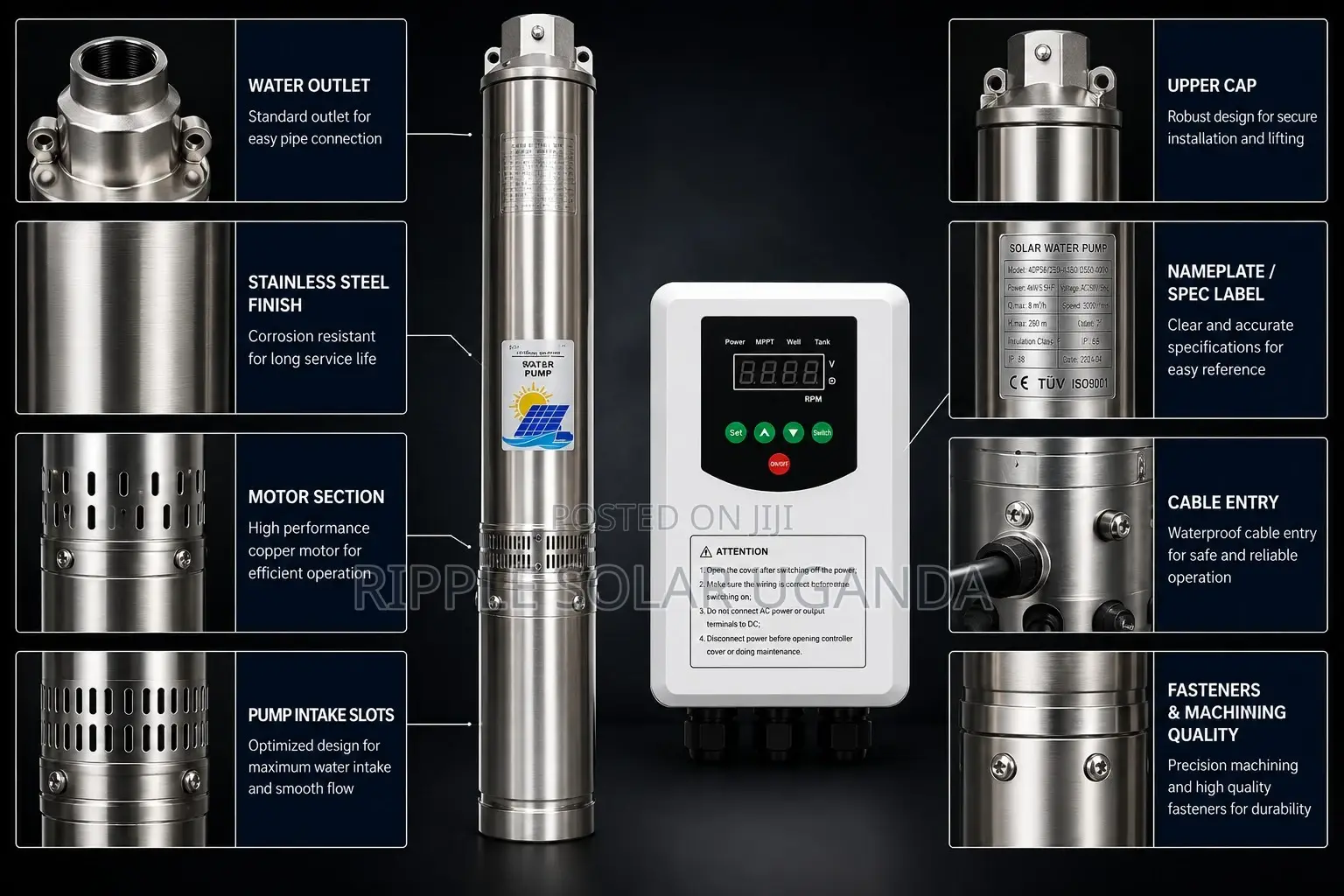 4000w Solar Borehole Water Pump 280m Head AC/Dc 12000l/H