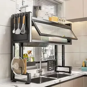 Dust-Proof Over-the-Sink Dish Drying Rack With Cabinet Door