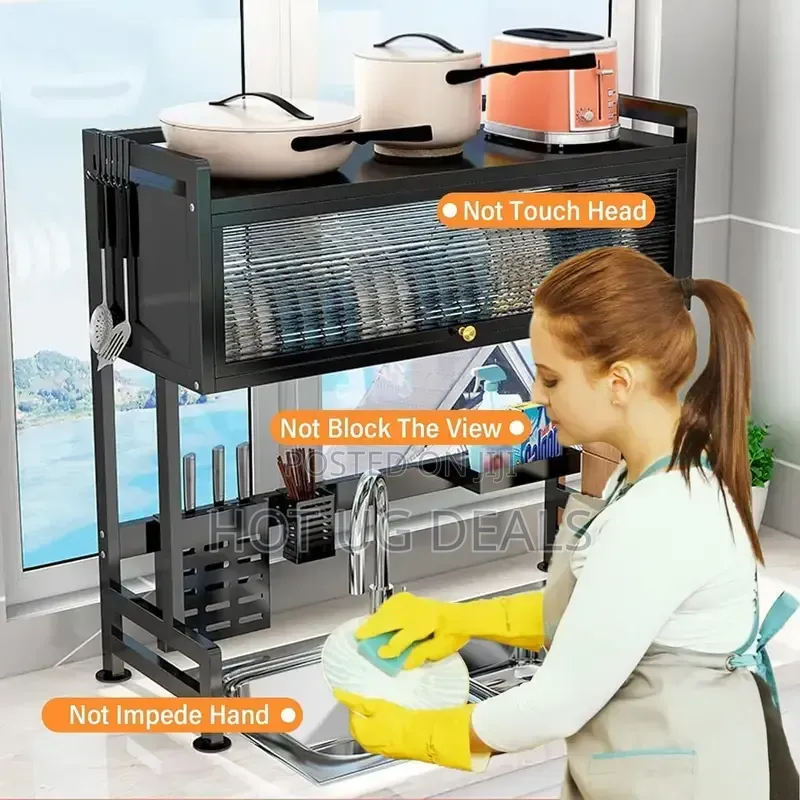 Dust-Proof Over-the-Sink Dish Drying Rack With Cabinet Door