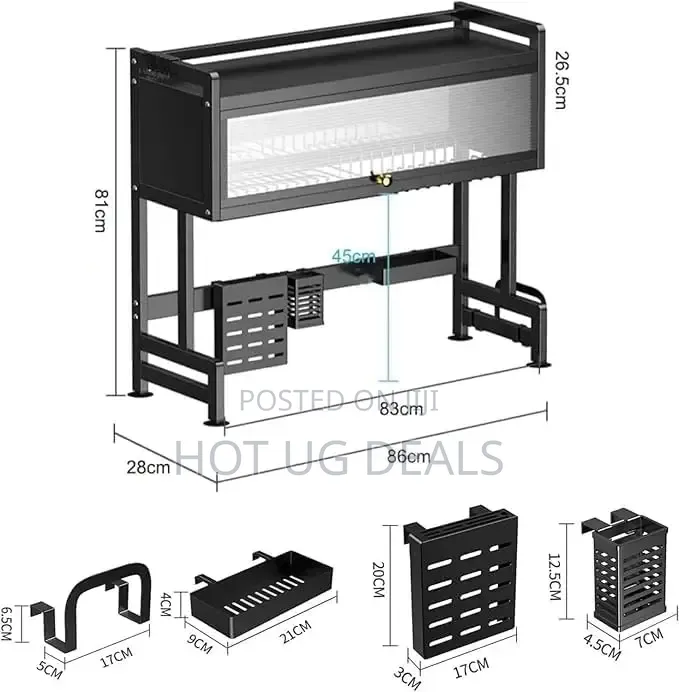 Dust-Proof Over-the-Sink Dish Drying Rack With Cabinet Door