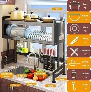 Dust-Proof Over-the-Sink Dish Drying Rack With Cabinet Door