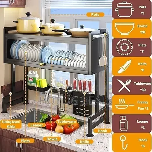 Dust-Proof Over-the-Sink Dish Drying Rack With Cabinet Door